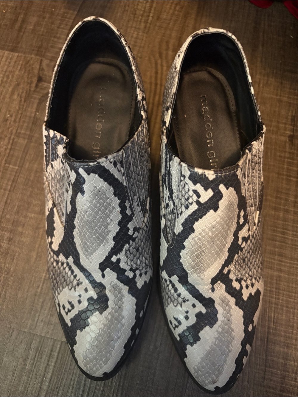Madden Girl Black & White Snake-Print booties